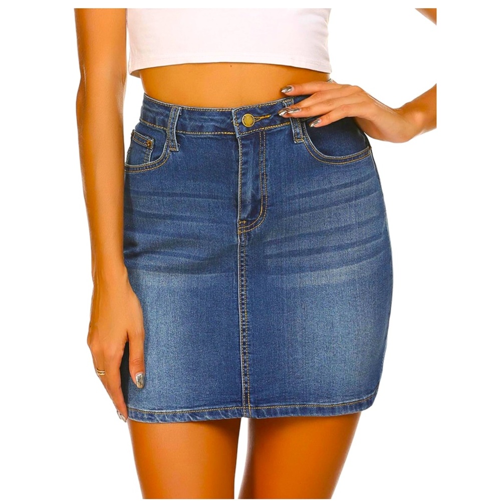 Womens Stretch High Waisted Short Mini Plus Size Denim Skirt Jean Skirt